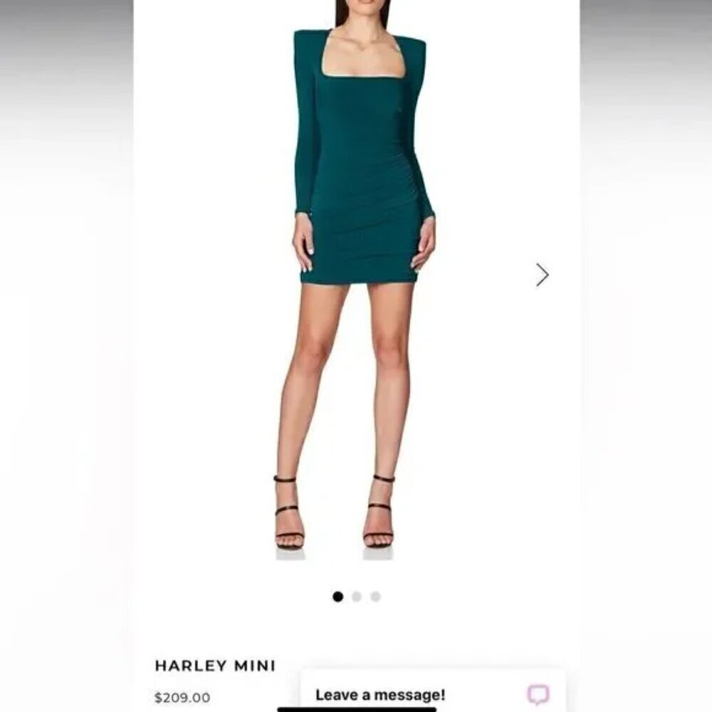 Nookie Harley Mini Bodycon Jersey Dress Medium Teal Long Sleeve